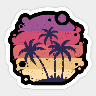 Tropical palm tree sunset graphic, Hawaiian summer beach vacation novelty, Men Women Sticker